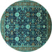 Round Machine Washable Oriental Turquoise Industrial Area Rugs, wshurb2363turq