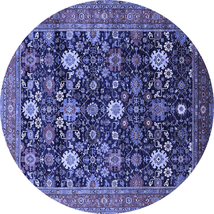 Round Machine Washable Oriental Blue Industrial Rug, wshurb2363blu