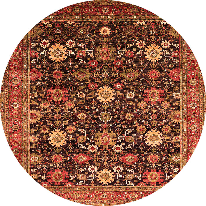 Round Machine Washable Oriental Orange Industrial Area Rugs, wshurb2363org