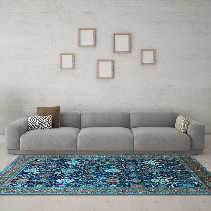 Machine Washable Oriental Light Blue Industrial Rug in a Living Room, wshurb2363lblu