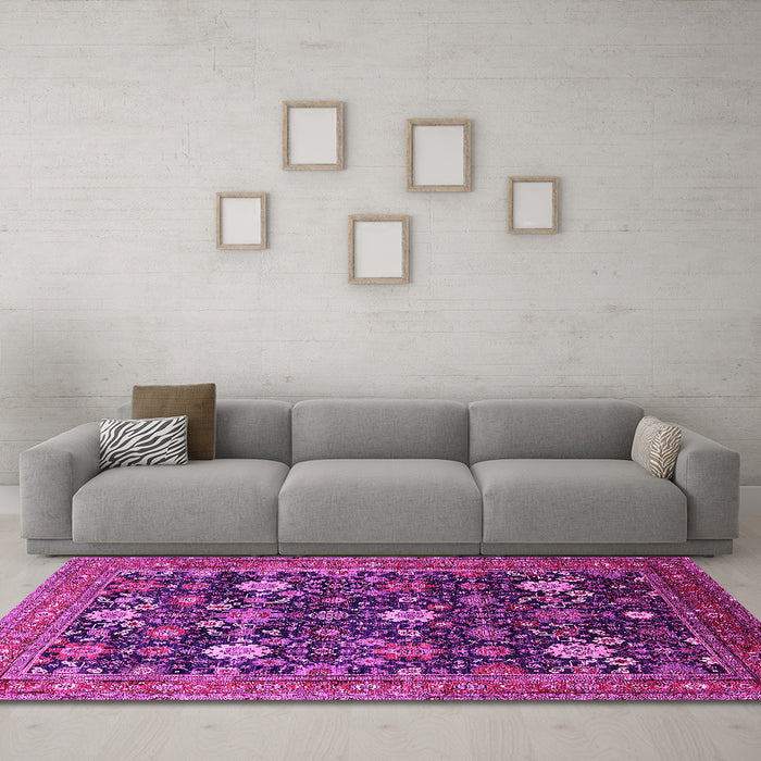 Machine Washable Oriental Pink Industrial Rug in a Living Room, wshurb2363pnk