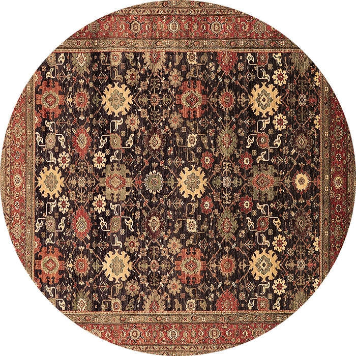 Round Machine Washable Oriental Brown Industrial Rug, wshurb2363brn