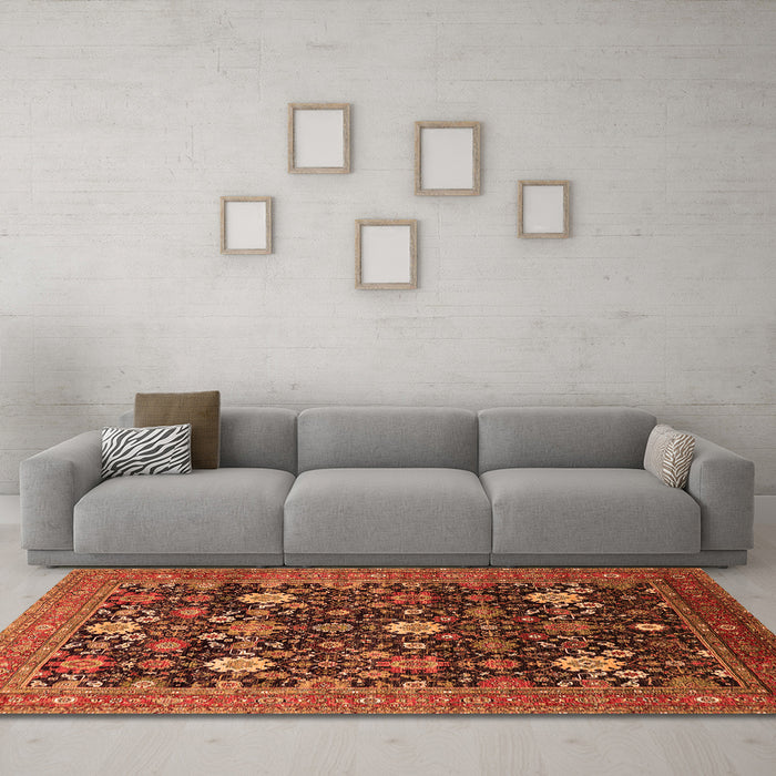 Machine Washable Oriental Orange Industrial Area Rugs in a Living Room, wshurb2363org
