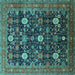 Square Machine Washable Oriental Turquoise Industrial Area Rugs, wshurb2363turq