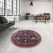 Round Mid-Century Modern Plum Purple Oriental Rug in a Office, urb2363