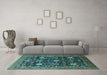 Machine Washable Oriental Turquoise Industrial Area Rugs in a Living Room,, wshurb2363turq