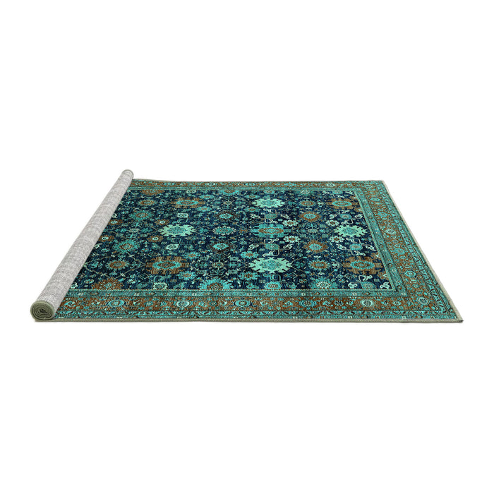 Sideview of Machine Washable Oriental Turquoise Industrial Area Rugs, wshurb2363turq