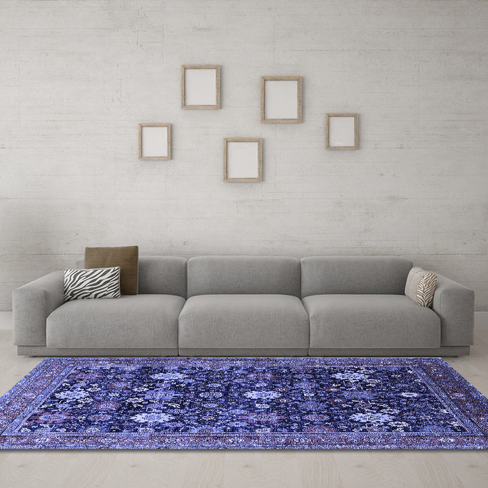 Machine Washable Oriental Blue Industrial Rug in a Living Room, wshurb2363blu