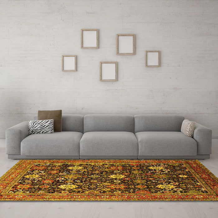 Machine Washable Oriental Yellow Industrial Rug in a Living Room, wshurb2363yw