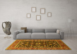 Machine Washable Oriental Yellow Industrial Rug in a Living Room, wshurb2364yw