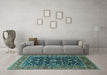 Machine Washable Oriental Turquoise Industrial Area Rugs in a Living Room,, wshurb2364turq