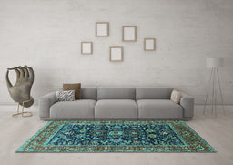 Machine Washable Oriental Turquoise Industrial Area Rugs in a Living Room,, wshurb2364turq