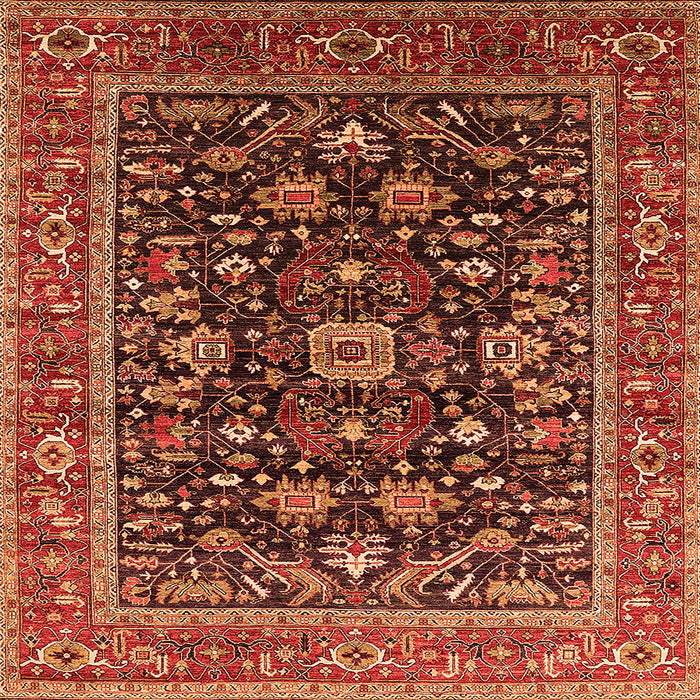 Square Machine Washable Oriental Orange Industrial Area Rugs, wshurb2364org