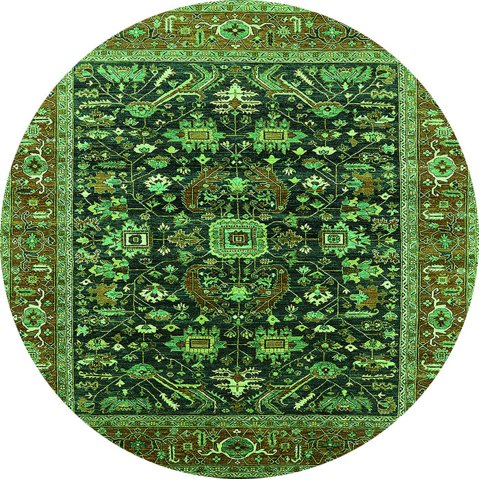 Round Machine Washable Oriental Green Industrial Area Rugs, wshurb2364grn