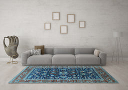 Machine Washable Oriental Light Blue Industrial Rug in a Living Room, wshurb2364lblu