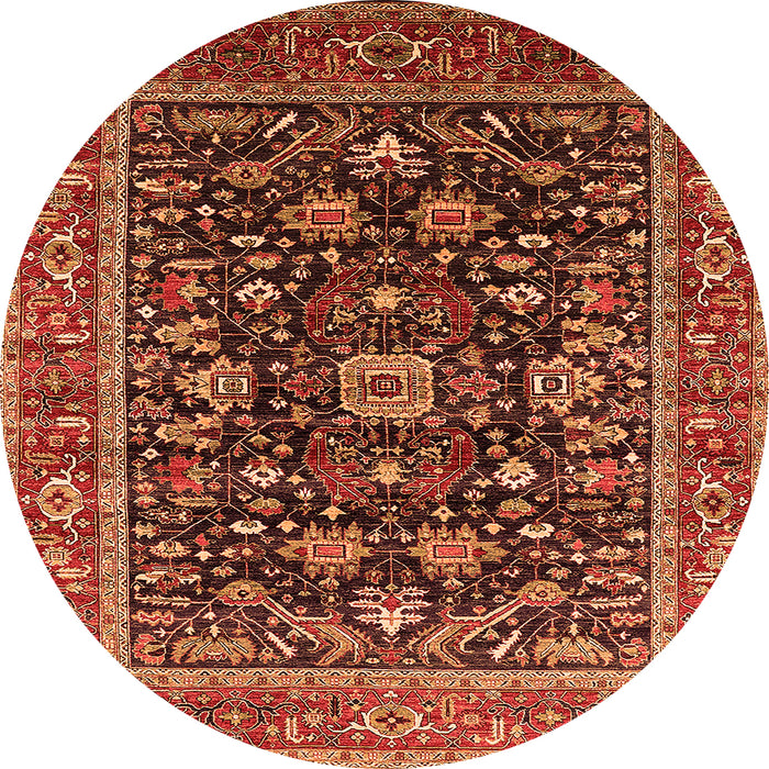 Round Machine Washable Oriental Orange Industrial Area Rugs, wshurb2364org