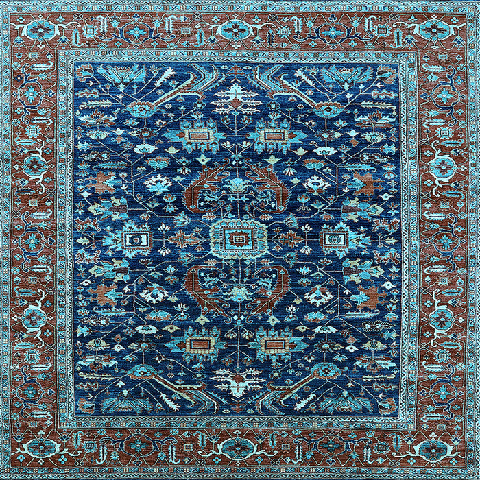 Square Machine Washable Oriental Light Blue Industrial Rug, wshurb2364lblu