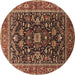 Round Machine Washable Oriental Brown Industrial Rug, wshurb2364brn