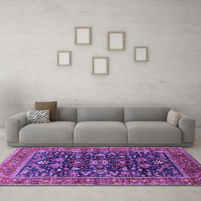 Machine Washable Oriental Purple Industrial Area Rugs in a Living Room, wshurb2364pur