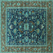 Square Machine Washable Oriental Turquoise Industrial Area Rugs, wshurb2364turq