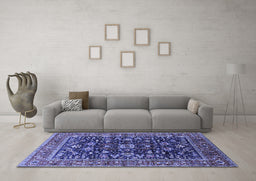 Machine Washable Oriental Blue Industrial Rug in a Living Room, wshurb2364blu