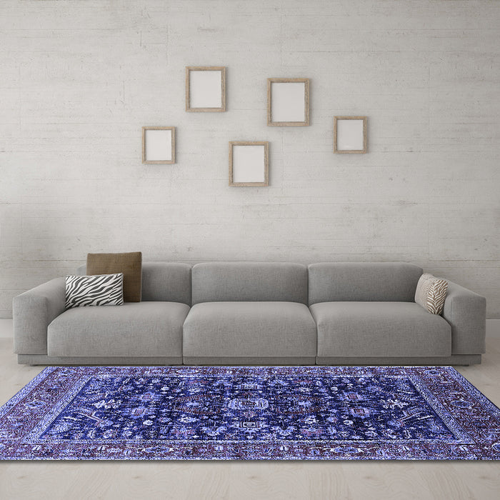 Machine Washable Oriental Blue Industrial Rug in a Living Room, wshurb2364blu