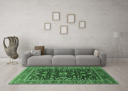 Machine Washable Oriental Emerald Green Industrial Area Rugs in a Living Room,, wshurb2364emgrn