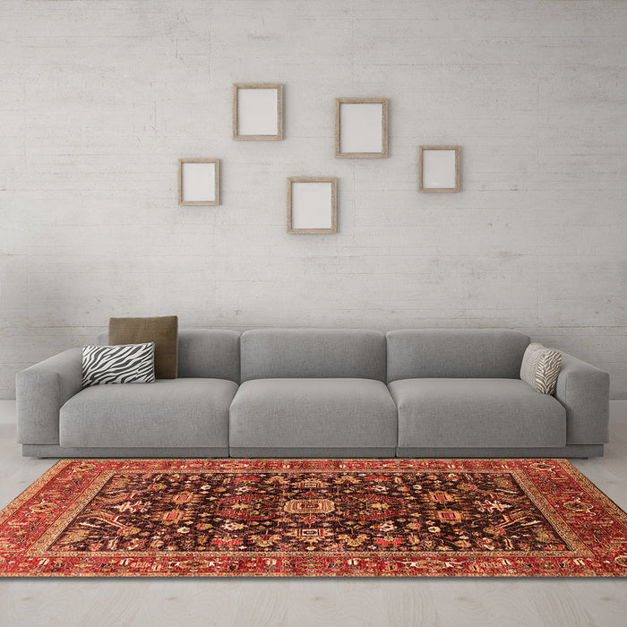 Machine Washable Oriental Orange Industrial Area Rugs in a Living Room, wshurb2364org