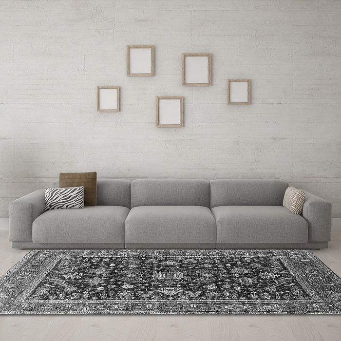 Machine Washable Oriental Gray Industrial Rug in a Living Room,, wshurb2364gry