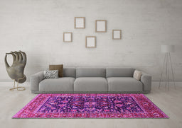 Machine Washable Oriental Pink Industrial Rug in a Living Room, wshurb2364pnk