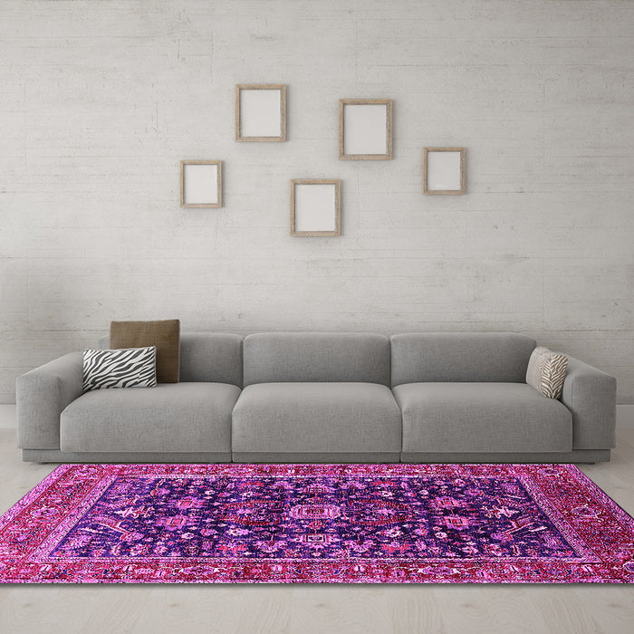 Machine Washable Oriental Pink Industrial Rug in a Living Room, wshurb2364pnk