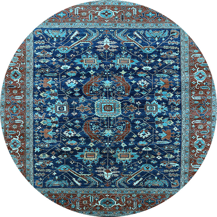 Round Machine Washable Oriental Light Blue Industrial Rug, wshurb2364lblu