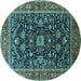 Round Oriental Turquoise Industrial Rug, urb2364turq