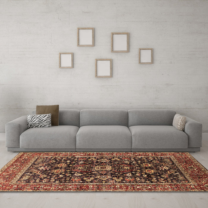 Machine Washable Oriental Brown Industrial Rug in a Living Room,, wshurb2364brn