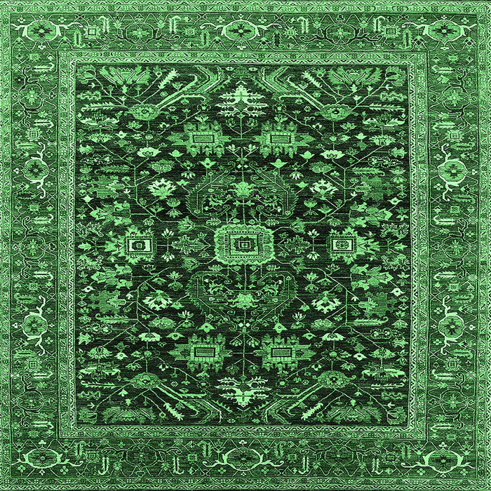 Square Machine Washable Oriental Emerald Green Industrial Area Rugs, wshurb2364emgrn