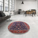 Round Mid-Century Modern Pink Oriental Rug in a Office, urb2364