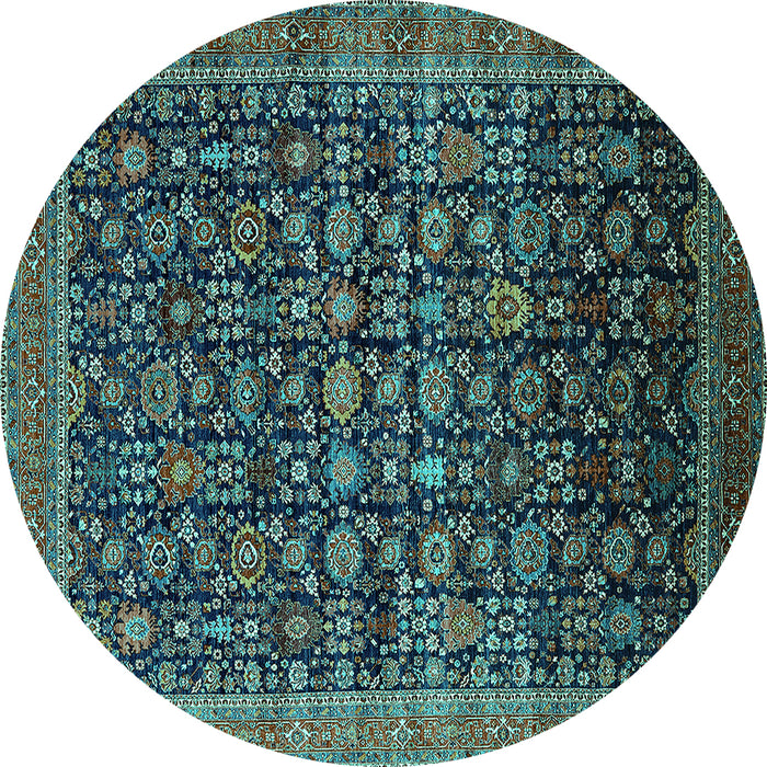 Round Oriental Turquoise Traditional Rug, urb2365turq