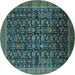 Round Oriental Turquoise Traditional Rug, urb2365turq