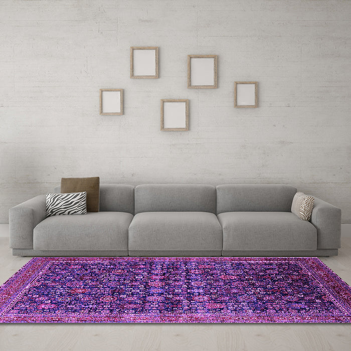 Machine Washable Oriental Purple Traditional Area Rugs in a Living Room, wshurb2365pur