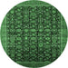 Round Machine Washable Oriental Emerald Green Traditional Area Rugs, wshurb2365emgrn