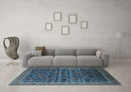Machine Washable Oriental Light Blue Traditional Rug in a Living Room, wshurb2365lblu