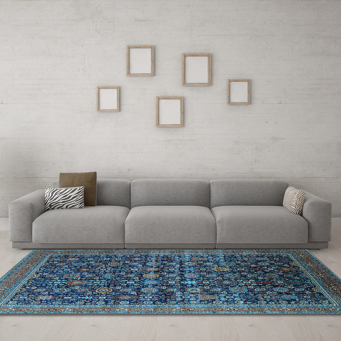 Machine Washable Oriental Light Blue Traditional Rug in a Living Room, wshurb2365lblu