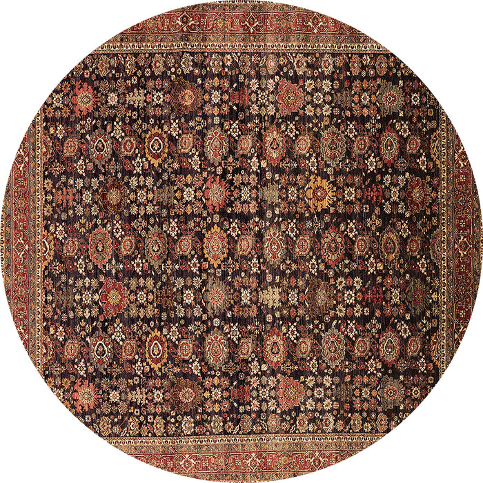 Round Oriental Brown Traditional Rug, urb2365brn
