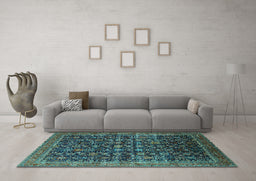 Machine Washable Oriental Turquoise Traditional Area Rugs in a Living Room,, wshurb2365turq