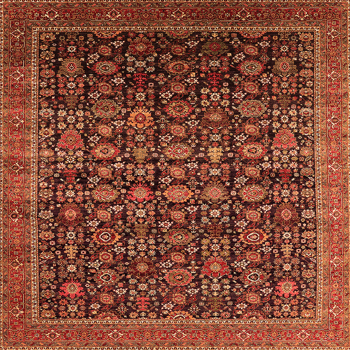 Square Machine Washable Oriental Orange Traditional Area Rugs, wshurb2365org