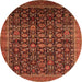 Round Machine Washable Oriental Orange Traditional Area Rugs, wshurb2365org