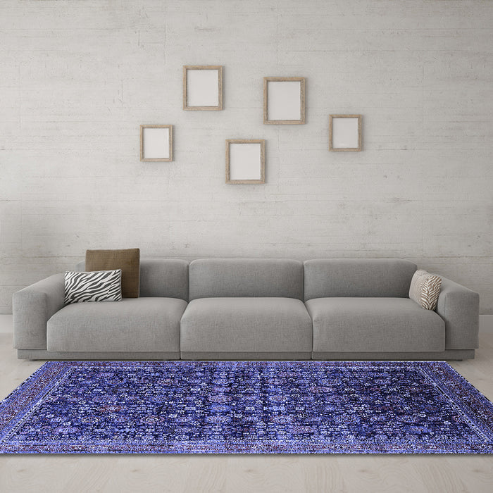 Machine Washable Oriental Blue Traditional Rug in a Living Room, wshurb2365blu