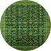 Round Machine Washable Oriental Green Traditional Area Rugs, wshurb2365grn