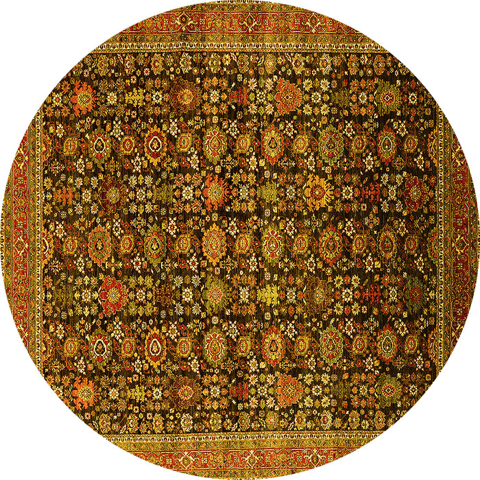 Round Machine Washable Oriental Yellow Traditional Rug, wshurb2365yw