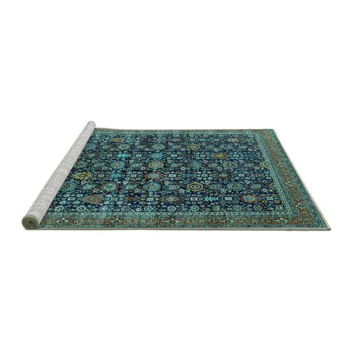 Sideview of Machine Washable Oriental Turquoise Traditional Area Rugs, wshurb2365turq